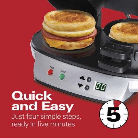 Hamilton Beach Dual Breakfast Sandwich Maker with Timer, Silver (25490A)