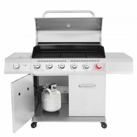 Royal Gourmet GA6402S Stainless Steel Gas Grill, Premier 6-Burner BBQ Grill with Sear Burner and Side Burner, 74,000 BTU, Cabinet Style, Outdoor Party Grill, Silver