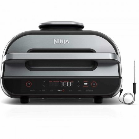 Ninja FG551 Foodi Smart XL 6-in-1 Indoor Grill with 4-Quart Air Fryer Roast Bake Dehydrate Broil and Leave-in Thermometer, with Extra Large Capacity, and a stainless steel Finish