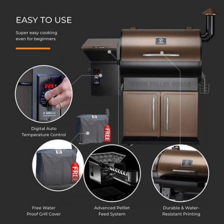 Z GRILLS Wood Pellet Grill & Smoker with Patio Cover, 7 in 1- Grill,700 Cooking Area, Roast, Sear, Bake,Smoke, Braise and BBQ with Electric Digital Controls for Outdoor,Garden