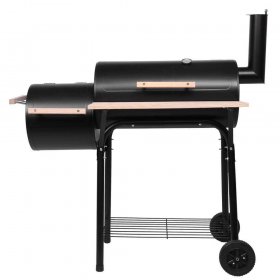 ZOKOP Portable Steel Charcoal BBQ Grill and Offset Smoker Outdoor for Camping, Black