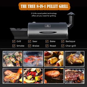 Z Grills 700 sq in Wood Pellet Barbecue Grill and Smoker w/ Wireless Meat Probe Thermometer,Family size Outdoor Cooking 8 in 1 Smart BBQ Grill
