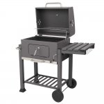 enyopro BBQ Charcoal Grill, Cast Iron Grill Large Portable Picnics Barbecue Grill, Home Smoker Barbecue Oven with Wheels & Thermometer for Outdoor Courtyard Picnic Camping Patio Backyard, B1004