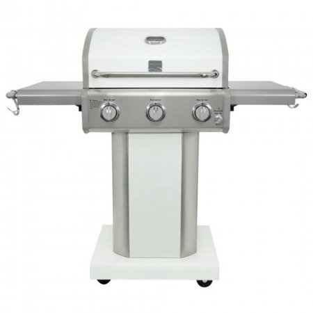 Kenmore 3 Burner Pedestal Gas Grill with Folding Side Shelves-Pearl