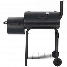 Outdoor Charcoal BBQ Grill, SYNGAR Stainless Steel Charcoal Grill and Offset Smoker Combo with Cover & Thermometer, High Heat-Resistant, Portable Yard BBQ Grill for Party, Camping, Picnic, Black, D687