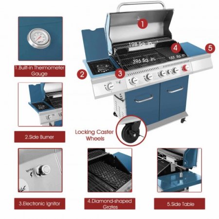 Royal Gourmet GA5403B 5-Burner BBQ Cabinet Style Gas Grill with Rotisserie Kit, Rear Burner, Rear Burner and Side Burner