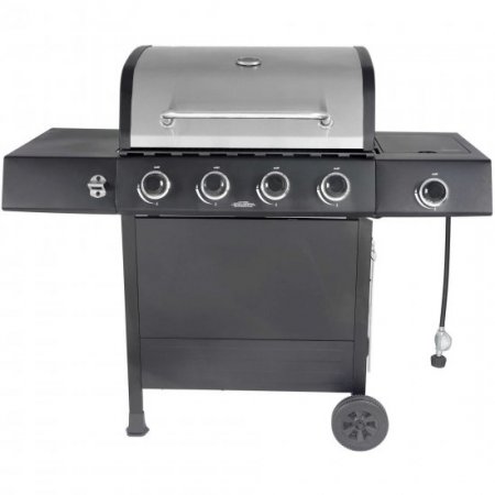 RevoAce 4-Burner Gas Grill with Side Burner, Stainless Steel & Black