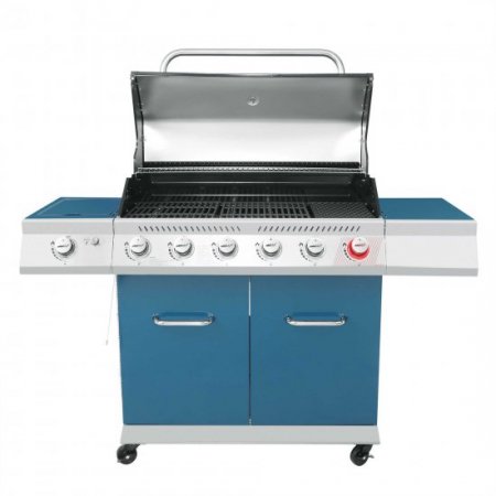 Royal Gourmet GA6402B 6-Burner BBQ Liquid Gas Grill with Sear Burner and Side Burner, 74,000 BTU, Cabinet Style Grill for Outdoor Camping and Backyard Cooking, Blue