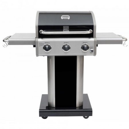 Kenmore PG-4030400LD 3 Burner BBQ Propane Gas Grill, Compact Pedestal Style with Folding Side Shelves, Black