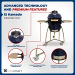 Lifesmart 15 Inch Kamado Ceramic Grill with Stainless Steel Cart