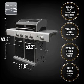 Kenmore PG-40409S0LB 4-Burner Outdoor Patio Propane Gas BBQ Grill with Searing Side Burner, Black