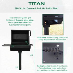 Titan Great Outdoors Covered Park Grill with Shelf 390 Square in. Heavy Duty