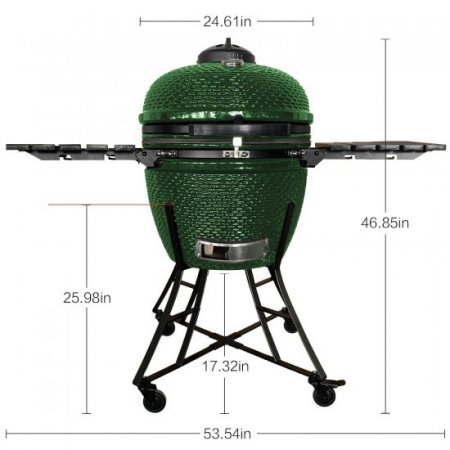 BaytoCare 24inch Barbecue Charcoal Grill, Ceramic Kamado Grill with Side Table