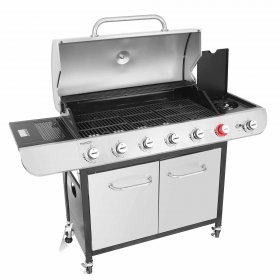 Royal Gourmet SG6002R 6-Burner BBQ Liquid Gas Grill with Sear and Side Burner, 71,000 BTU Cabinet Style Gas Grill, Outdoor Patio Garden Grill, Stainless Steel, Silver