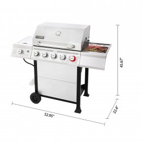 Royal Gourmet GA5401T 5-Burner BBQ Liquid Gas Grill with Sear Burner and Side Burner, Stainless Steel 64,000 BTU Patio Garden Picnic Backyard Barbecue Grill, Silver