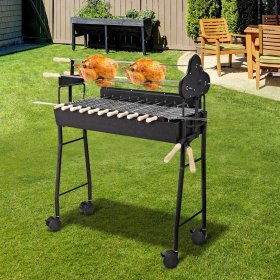 2 in 1 Portable Charcoal Grill Patio Folding Barbecue Heat Smoker w/ Forks