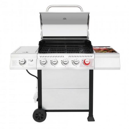 Royal Gourmet GA5401T 5-Burner BBQ Liquid Gas Grill with Sear Burner and Side Burner, Stainless Steel 64,000 BTU Patio Garden Picnic Backyard Barbecue Grill, Silver