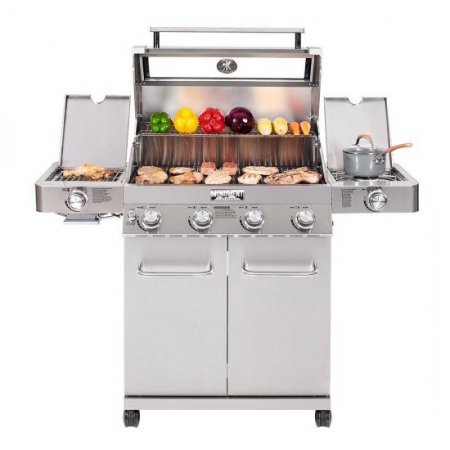 Monument Grills Clearview Lid 4 Burner with Side Sear Burner Propane Gas Grill