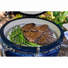 Lifesmart 15" Blue Kamado Ceramic Grill Value Bundle Includes Electric Starter Cooking Stone and Cover