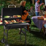 Portable Charcoal Grills with 2 wheels, 30'' Premium BBQ Charcoal Grill Meat Smoker, Outdoor 8-in-1 Charcoal BBQ Grill with Temperature Gauge and Metal Grates for Outdoor Picnic Patio Camping, SS1046