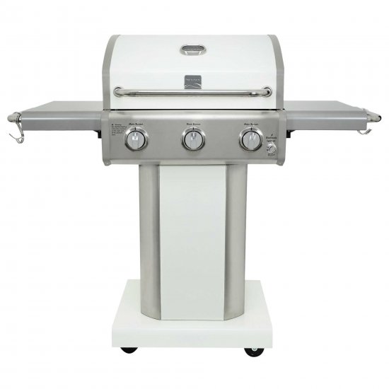 Kenmore 3 Burner Pedestal Gas Grill with Folding Side Shelves-Pearl