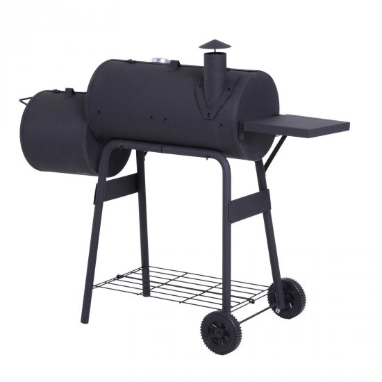 48\" Steel Portable Backyard Charcoal BBQ Grill and Offset Smoker Combo with Wheels