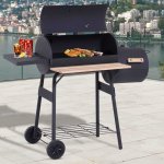 48" Steel Portable Backyard Charcoal BBQ Grill w/ Offset Smoker Combo & Wheels