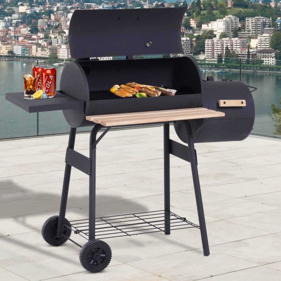 48\" Steel Portable Backyard Charcoal BBQ Grill w/ Offset Smoker Combo & Wheels