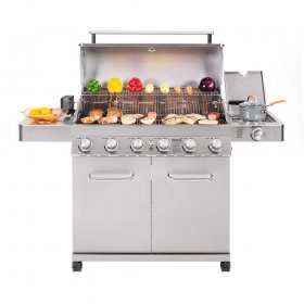 Monument Grills 6-Burner Propane Gas Stainless Grill with LED Controls, Side Burner and Rotisserie Kit