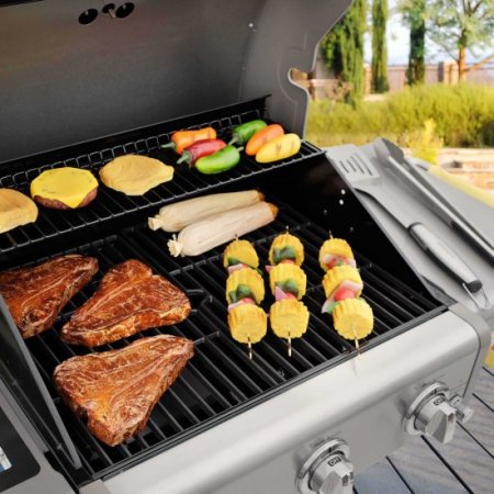 Kenmore 3 Burner Pedestal Gas Grill with Folding Side Shelves-Pearl