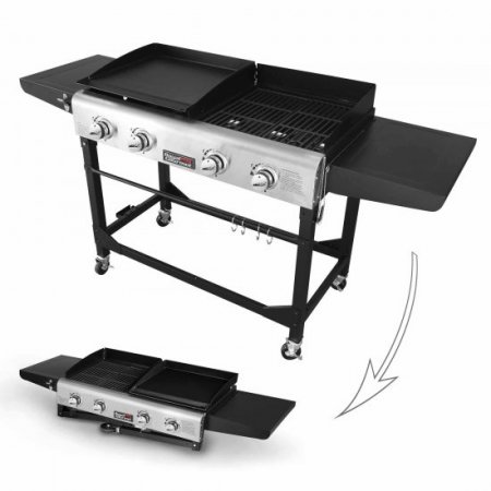 Royal Gourmet GD401 4-Burner Portable Flat Top Gas Grill and Griddle Combo with Folding Legs