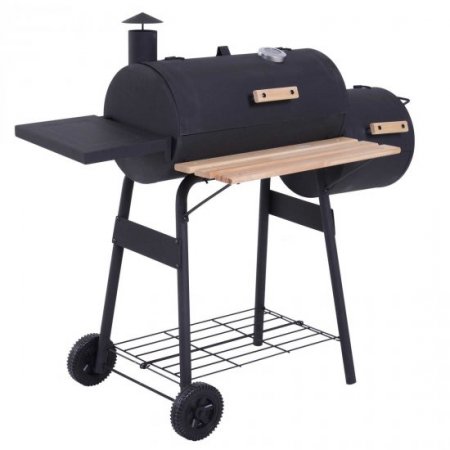 48" Steel Portable Backyard Charcoal BBQ Grill and Offset Smoker Combo with Wheels