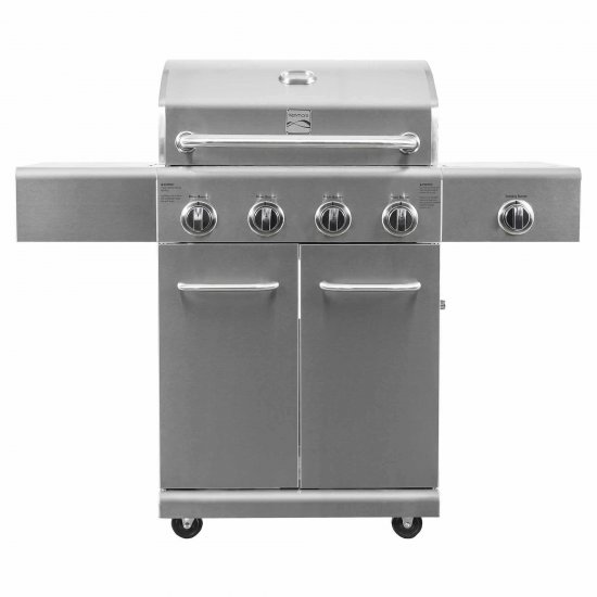 Kenmore PG-40405S0L-SE 4 Burner Outdoor Patio Propane Gas BBQ Grill with Searing Side Burner, Stainless Steel