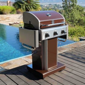 Kenmore PG-4030400LD-MO 3 Burner BBQ Propane Gas Grill, Compact Pedestal Style with Folding Side Shelves, Mocha