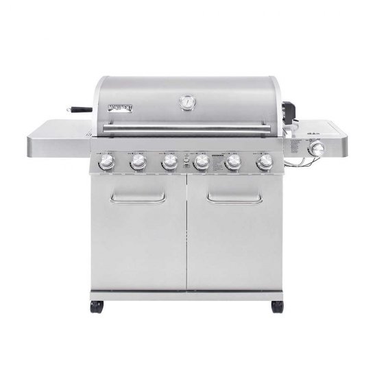 Monument Grills 6-Burner Propane Gas Stainless Grill with LED Controls, Side Burner and Rotisserie Kit