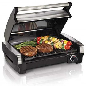 Hamilton Beach Electric Indoor Searing Grill Removable Easy-to-Clean Nonstick Plate, 6-Serving, Extra-Large Drip Tray, Stainless Steel (25360)