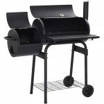 Outdoor Charcoal BBQ Grill, SYNGAR Stainless Steel Charcoal Grill and Offset Smoker Combo with Cover & Thermometer, High Heat-Resistant, Portable Yard BBQ Grill for Party, Camping, Picnic, Black, D687