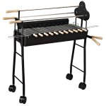 2 in 1 Portable Charcoal Grill Patio Folding Barbecue Heat Smoker w/ Forks