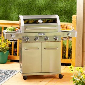 Monument Grills Clearview Lid 4 Burner with Side Sear Burner Propane Gas Grill