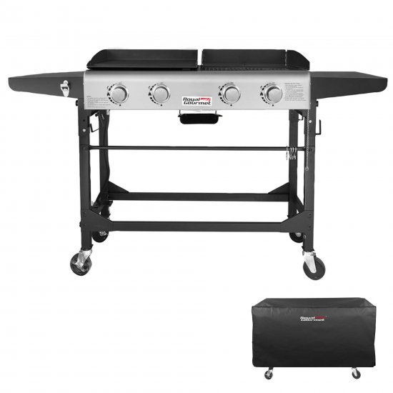 Royal Gourmet GD401C Premium 4-Burner 48000-BTU Folding Gas Grill and Griddle, With Cover