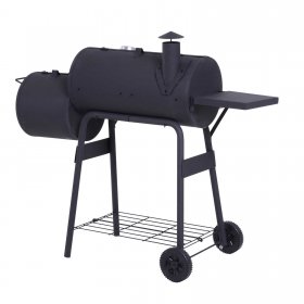 48" Steel Portable Backyard Charcoal BBQ Grill and Offset Smoker Combo with Wheels