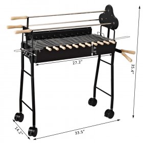 2 in 1 Portable Charcoal Grill Patio Folding Barbecue Heat Smoker w/ Forks