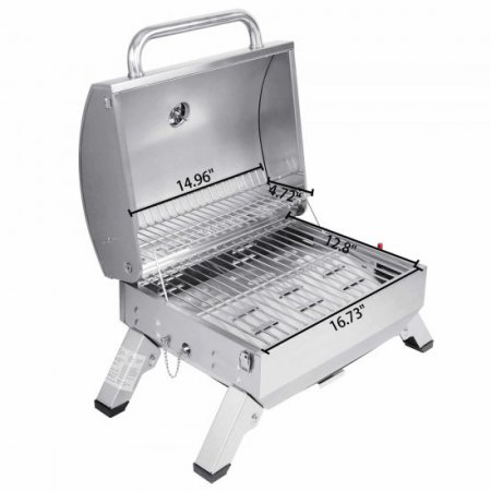 Royal Gourmet GT1001 Stainless Steel Portable Grill, 10,000 BTU BBQ Tabletop Gas Grill with Folding Legs and Lockable Lid, Outdoor Camping, Deck and Tailgating, Silver