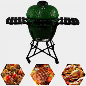 BaytoCare 24inch Barbecue Charcoal Grill, Ceramic Kamado Grill with Side Table
