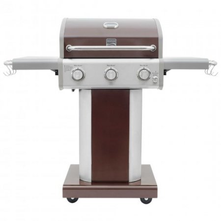 Kenmore PG-4030400LD-MO 3 Burner BBQ Propane Gas Grill, Compact Pedestal Style with Folding Side Shelves, Mocha