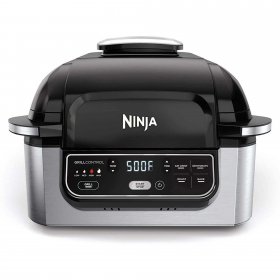 Ninja AG302 Foodi 5-in-1 Indoor Grill with Air Fry, Roast, Bake & Dehydrate, (Black and Silver)- Refurbished