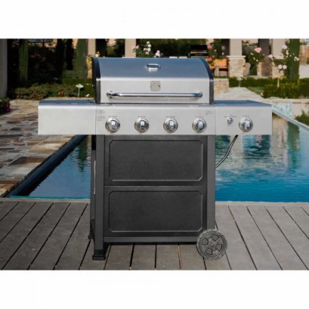 Kenmore PG-40406S0L 4 Burner Open Cart BBQ Propane Gas Grill with Side Burner, Stainless Steel and Black