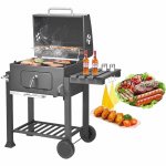 Charcoal BBQ Grill Outdoor Grill, SEGMART 22.8" L x 17" H Portable BBQ Grill Charcoal with Smoker, BBQ Grill with Side Burner & Thermometer, Small Grill Outdoor Cooking for Steak Ham Burger, Grey, H64