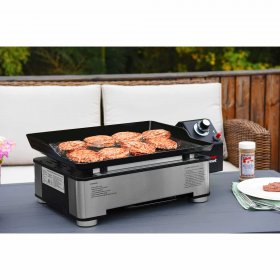 Royal Gourmet PD1202S Portable Table Top Gas Grill Griddle, 12,000BTUs, 17-Inch, for Outdoor Cooking while Camping or Tailgating, Sliver