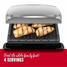 George Foreman 4-Serving Removable Plate Electric Indoor Grill and Panini Press, Platinum, GRP3060P